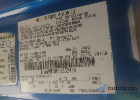 2015 Ford Mustang Ecoboost from USA, damaged, VIN 1FA6P8TH0F5352454